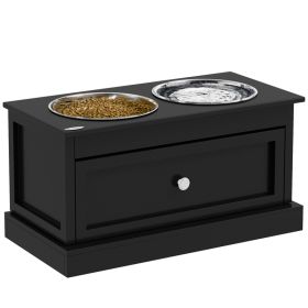 Elevated Dog Bowls with Storage Drawer, Raised Dog Bowl Stand Pet Food Bowl Dog Feeding Station, Black