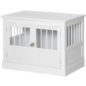 31" Dog Crate Furniture End Table with Three Doors for Small Dogs, White