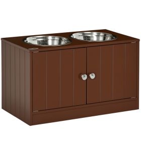 Elevated Dog Bowls with Storage Cabinet, Raised Dog Bowl Stand Pet Food Bowl Dog Feeding Station, Brown