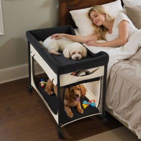 Elevated Lounge Pet Bed Foldable Bunk Dog Bed With Wheels & Side Bags L