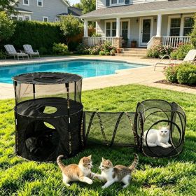 3 In1 Catio Outdoor Cat Enclosure, 2-Tier Cat Tents With Tunnels For Indoor Cats Pop Up Cube, Pet Tower Playpen With Tunnels And Tents
