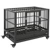 Heavy Duty Dog Cage 36 Metal Kennel with Lockable Wheels Double Door Removable Tray Gray