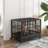 Heavy Duty Dog Cage 36 Metal Kennel with Lockable Wheels Double Door Removable Tray Gray