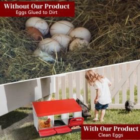 3 Compartment Roll Out Chicken Nesting Box with Plastic Basket, Egg Nest Box Chicken Laying Box Hens Chicken Coop Box, Red (Option: default title)