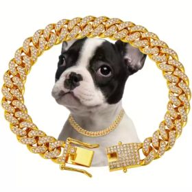 US LOCAL STOCK Hiphoppet Beautiful Hot Sale Luxury Alloy Dog Chain Sparkling Diamond Secure Metal Chain Choker For Dogs And Cats (Option: Gold-M)