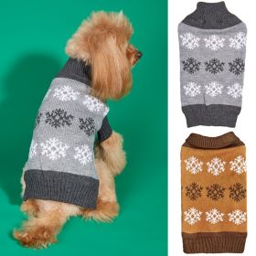 Snowflake Brown Gray Autumn And Winter New Dog Christmas Sweater (Option: Dark brown and grey-M)